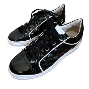 Daniella Shevel Black White Patent Leather Luxury Made Italy Sneakers Shoes 39 9